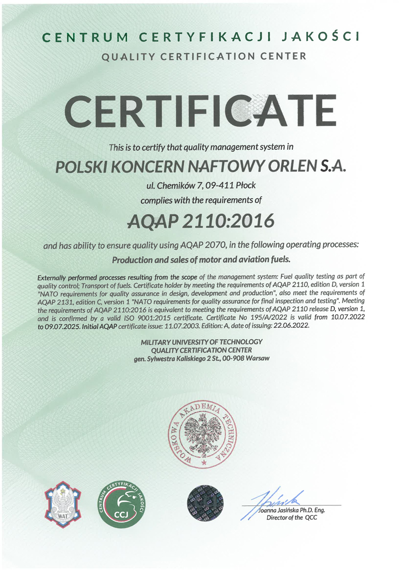 Certyfikat AQAP 2110