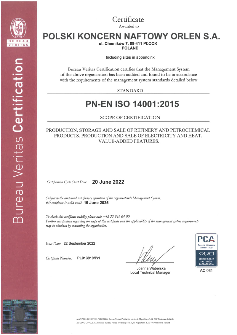 Certyfikat ISO 14001