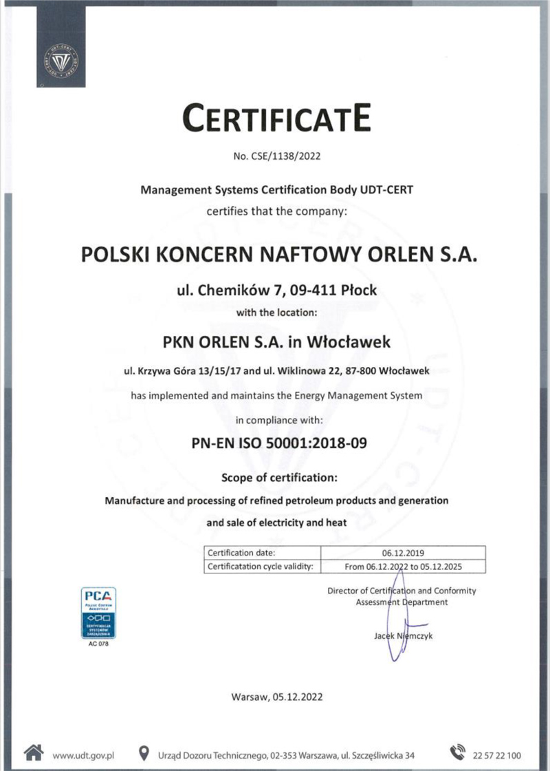 Certyfikat ISO 50001