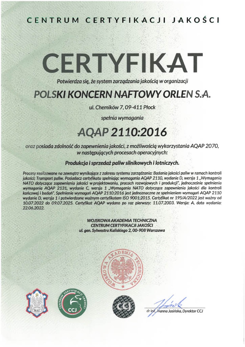 Certyfikat AQAP 2110