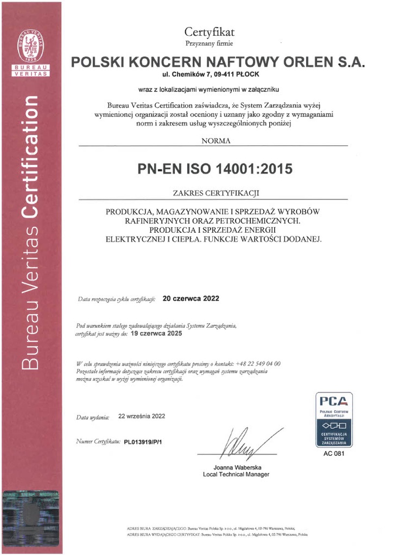 Certyfikat ISO 14001