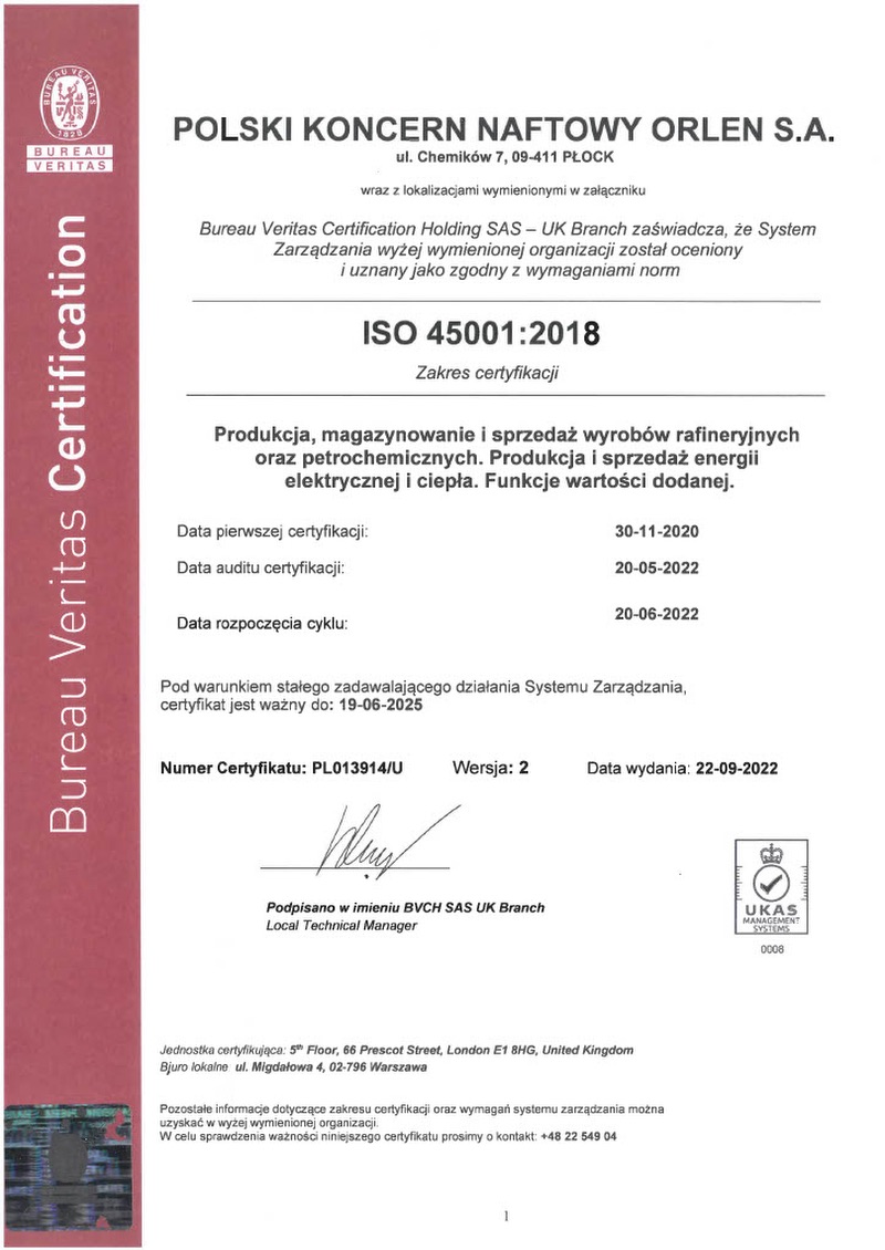 Certyfikat ISO 45001
