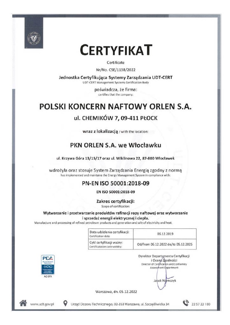 Certyfikat ISO 50001